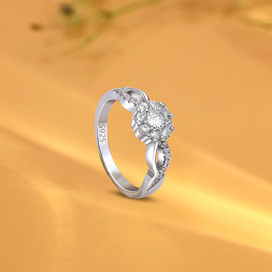 Silver Rings - Pure Silver Ring &#8211; Floral Halo CZ Stone Ring