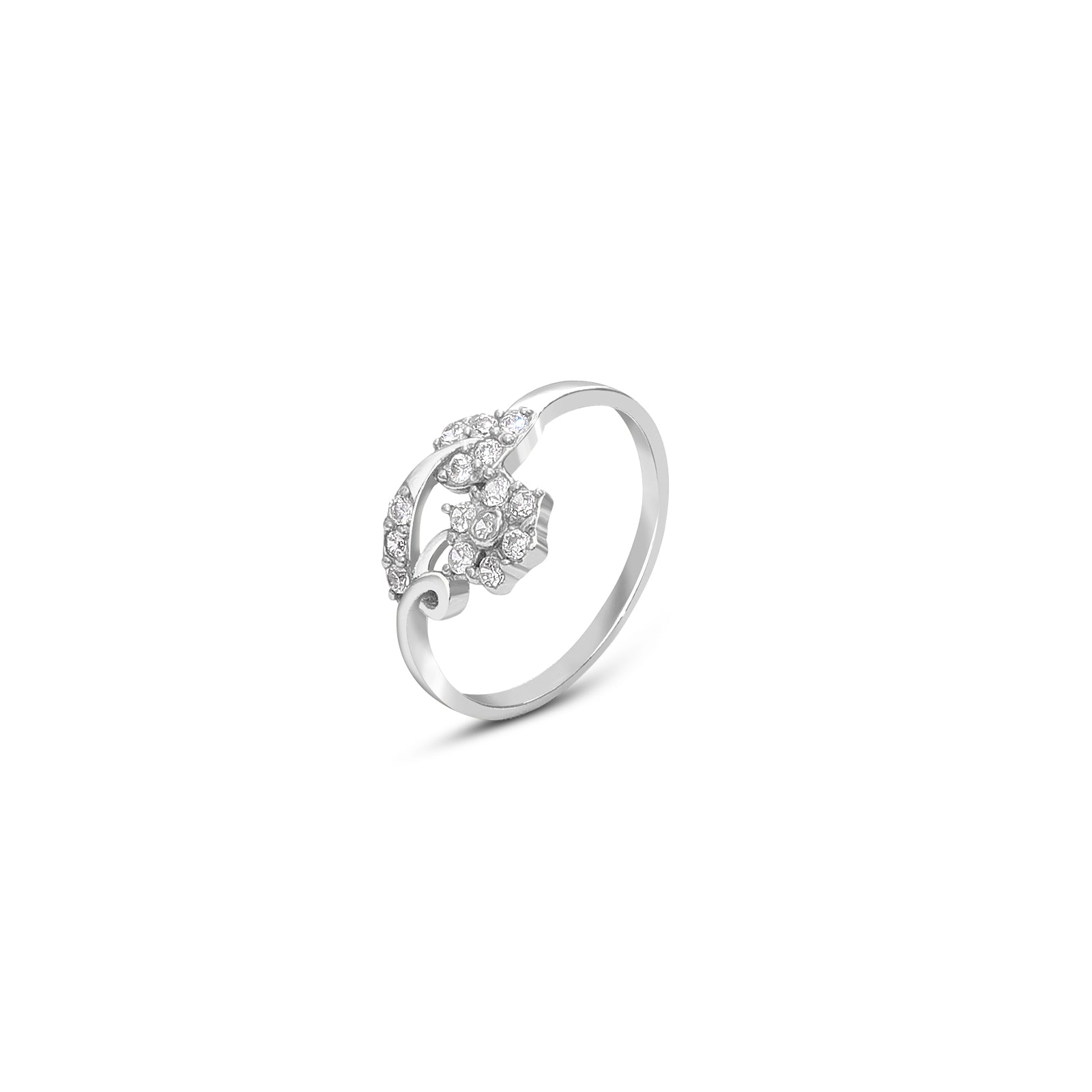 232 - Pure Silver Ring &#8211; Floral Leaf in CZ Shine