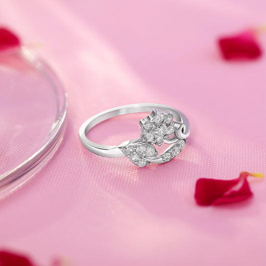 Silver Rings - Pure Silver Ring &#8211; Floral Leaf in CZ Shine
