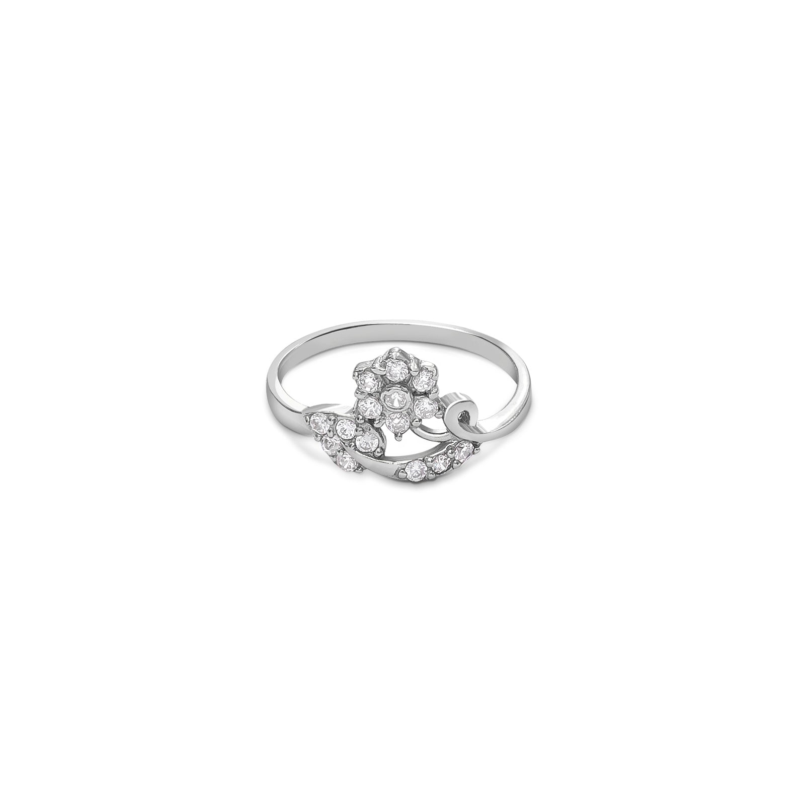 367 - Pure Silver Ring &#8211; Floral Leaf in CZ Shine