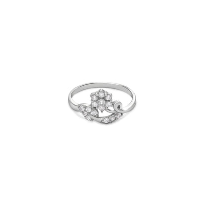 367 - Pure Silver Ring &#8211; Floral Leaf in CZ Shine