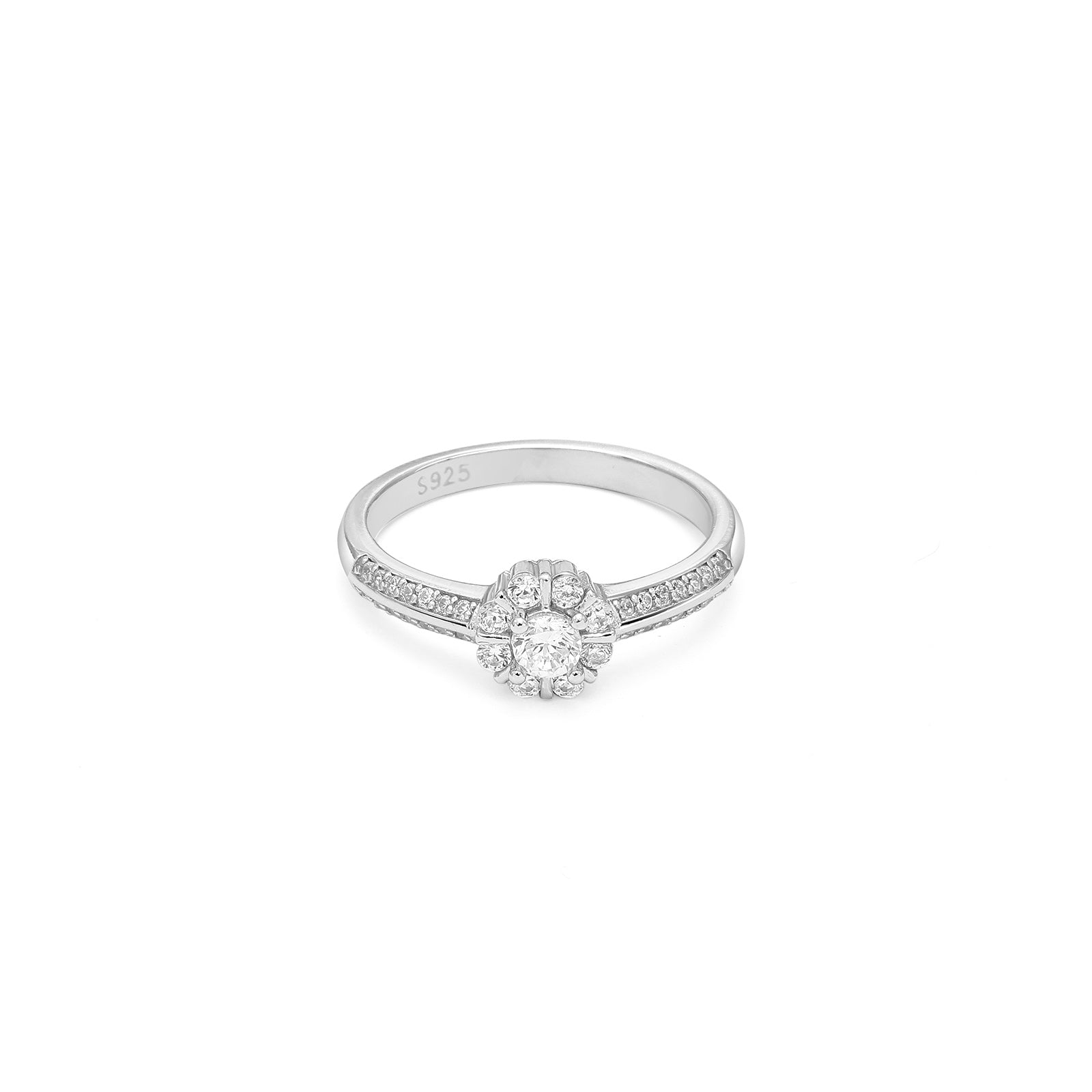 Uncategorized - Pure Silver Ring &#8211; Floral Stone Ring with Zirconia