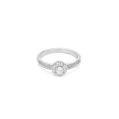 Uncategorized - Pure Silver Ring &#8211; Floral Stone Ring with Zirconia