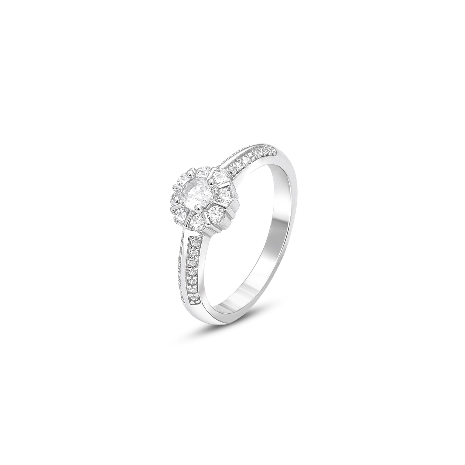 Uncategorized - Pure Silver Ring &#8211; Floral Stone Ring with Zirconia