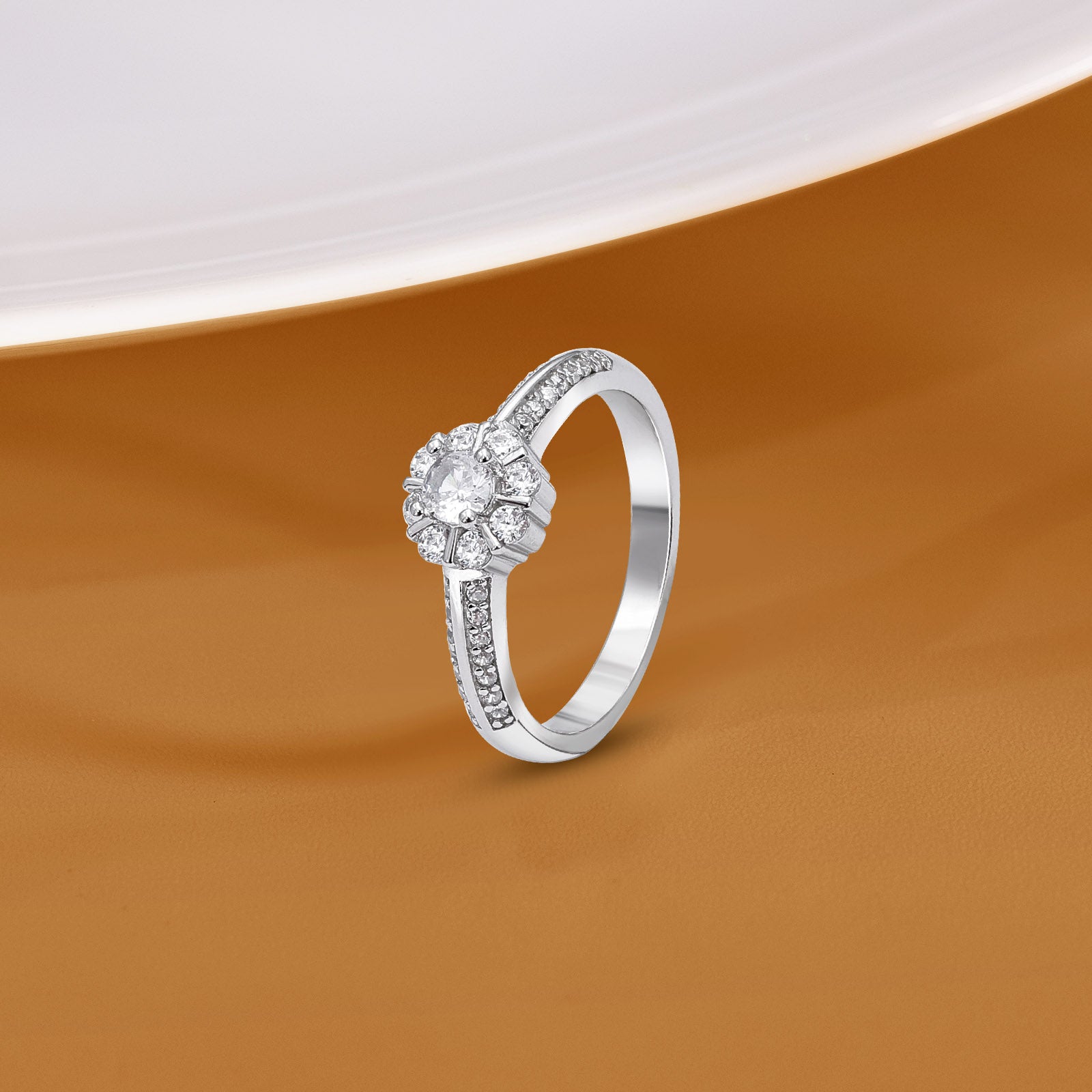 Uncategorized - Pure Silver Ring &#8211; Floral Stone Ring with Zirconia