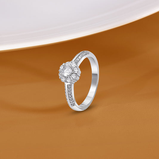 Uncategorized - Pure Silver Ring &#8211; Floral Stone Ring with Zirconia