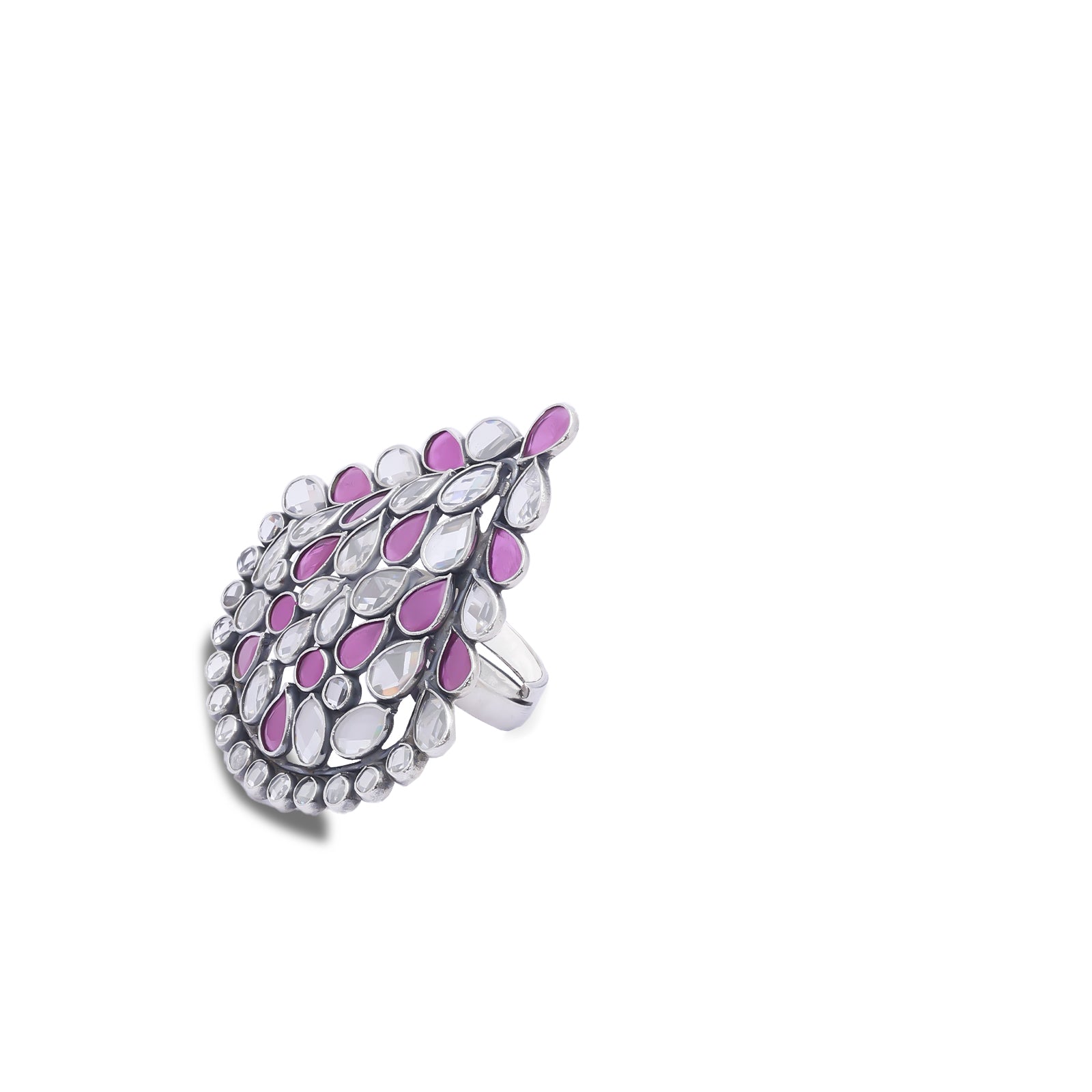Uncategorized - Pure Silver Ring &#8211; Giant Dewdrop in Opal and Crystal
