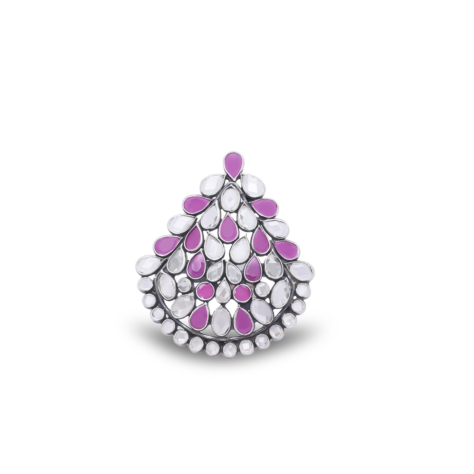 Uncategorized - Pure Silver Ring &#8211; Giant Dewdrop in Opal and Crystal
