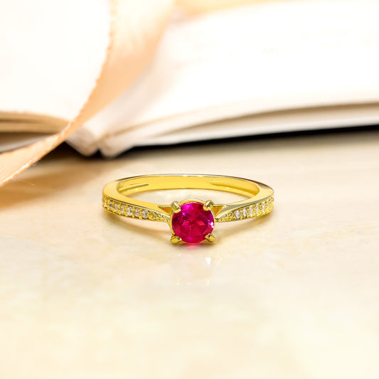 Uncategorized - Pure Silver Ring &#8211; Gold Plating Ruby Radiance