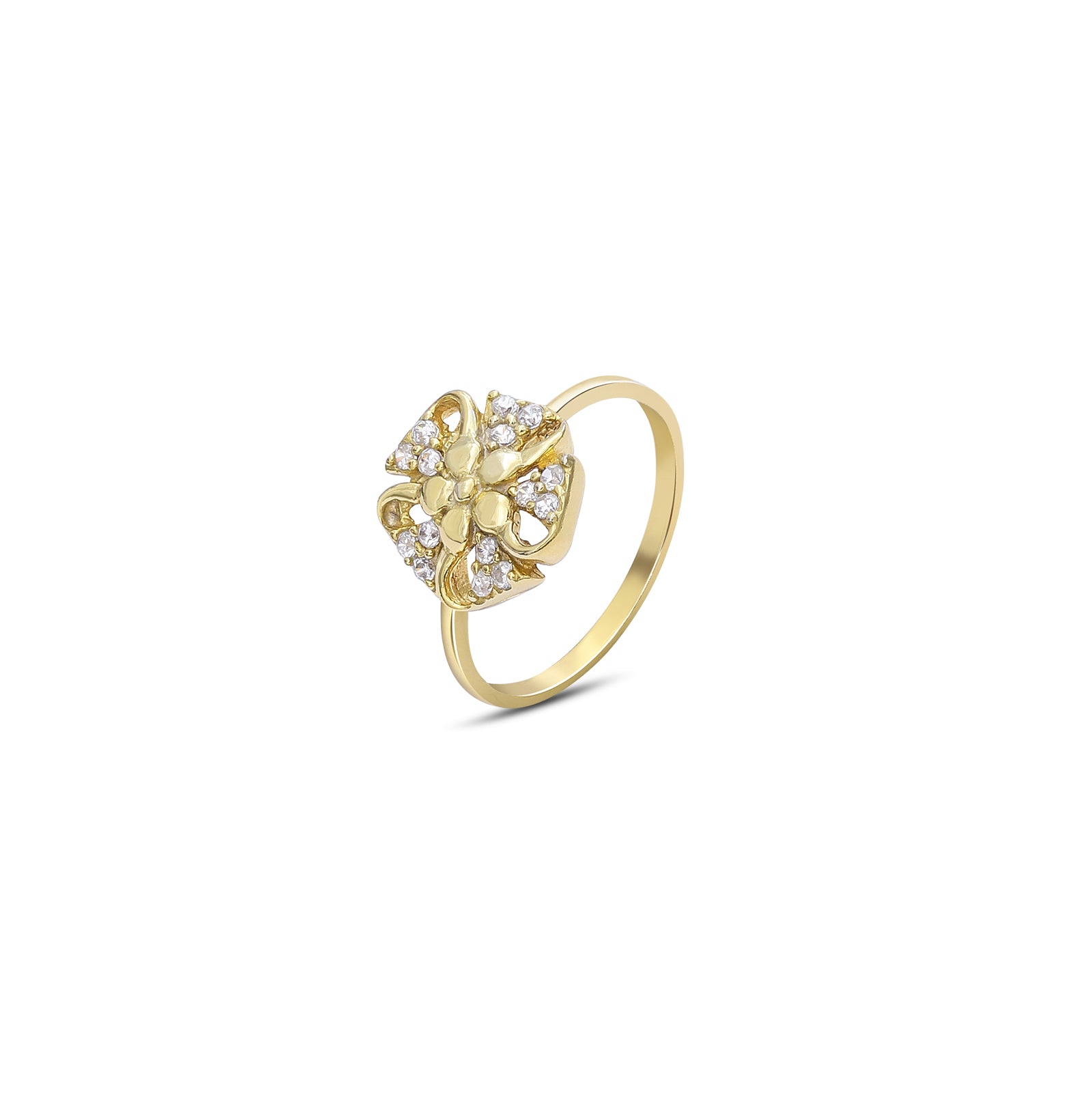 218 - Pure Silver Ring &#8211; Golden Blossom of CZ Sparkles