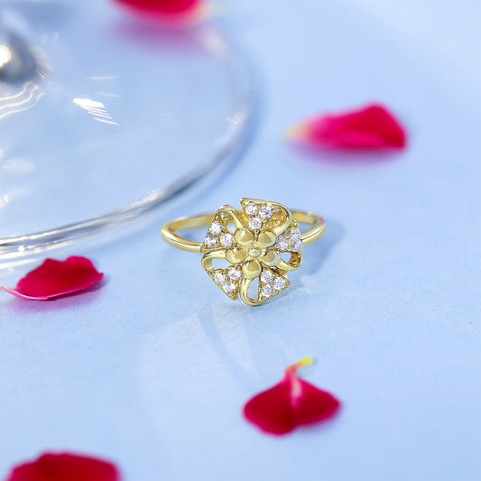 Silver Rings - Pure Silver Ring &#8211; Golden Blossom of CZ Sparkles