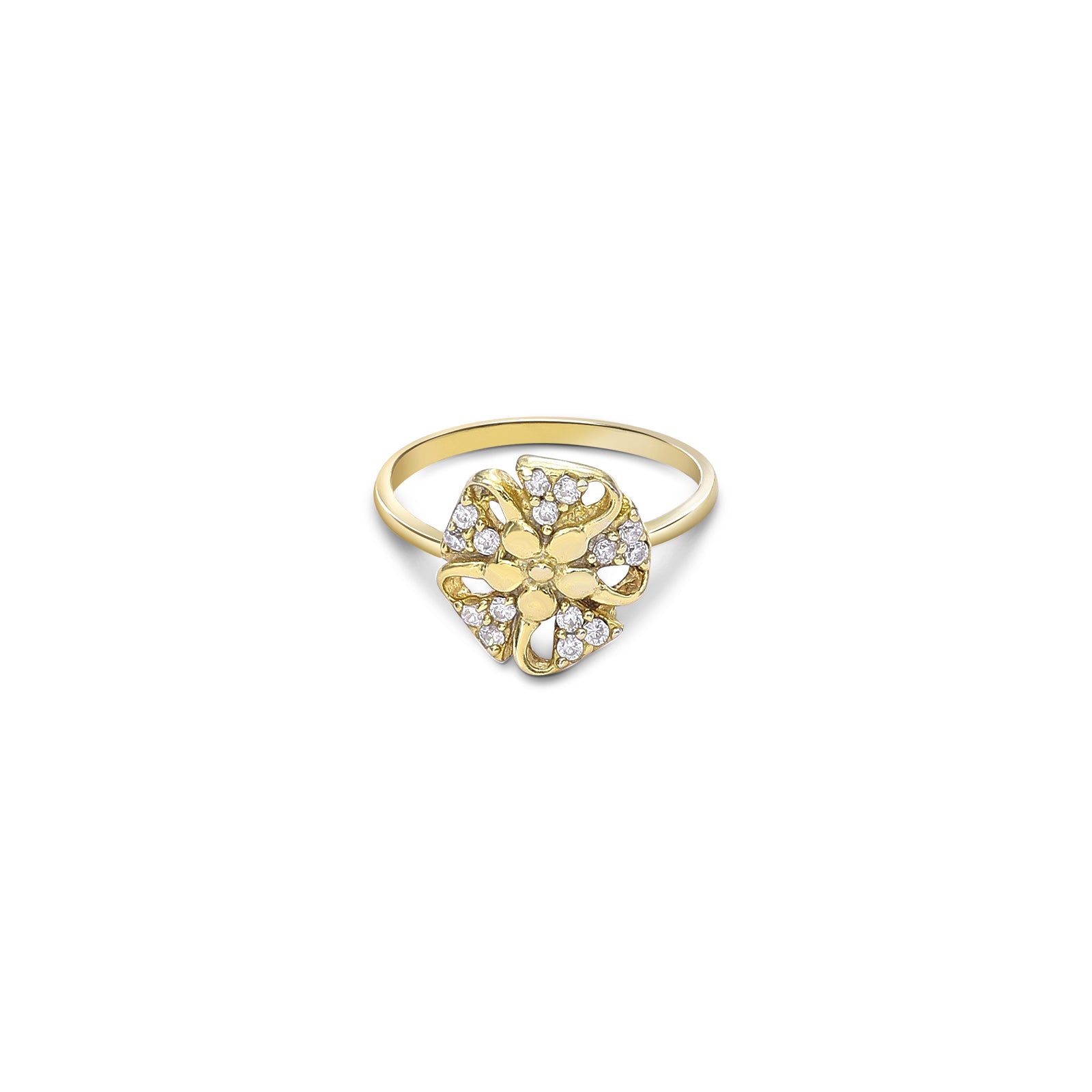 31 - Pure Silver Ring &#8211; Golden Blossom of CZ Sparkles