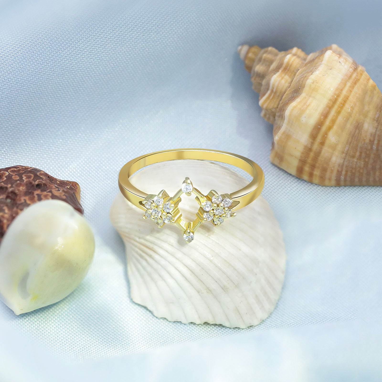 Silver Rings - Pure Silver Ring &#8211; Golden Celestial Duo Model
