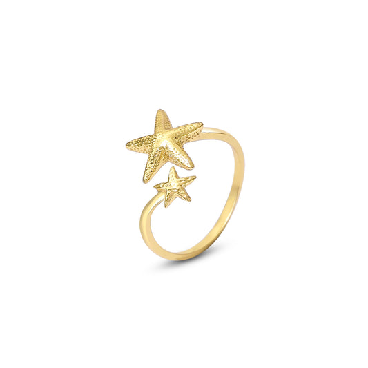 Gold Plated Textured Double Star Silver Ring - Tweov Jewels