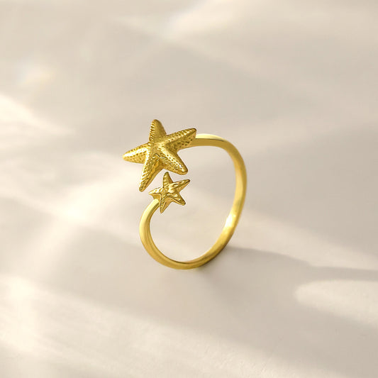 Silver Rings - Pure Silver Ring &#8211; Golden Glow Double Star Ring