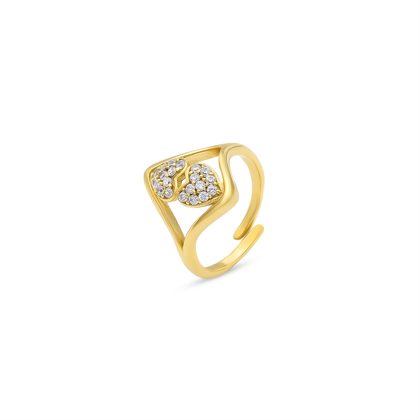 Uncategorized - Pure Silver Ring &#8211; Golden Hearts with CZ Accents