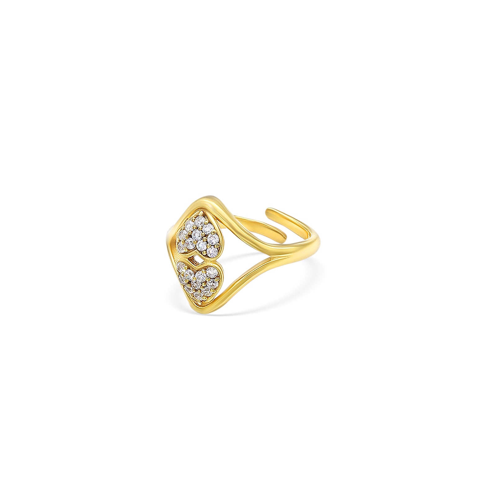 Uncategorized - Pure Silver Ring &#8211; Golden Hearts with CZ Accents