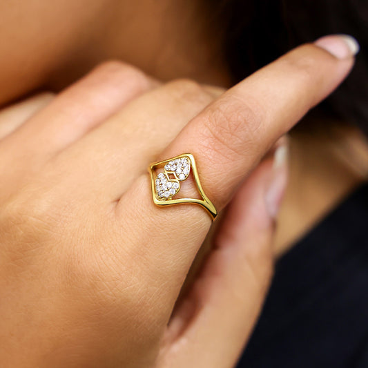 Uncategorized - Pure Silver Ring &#8211; Golden Hearts with CZ Accents