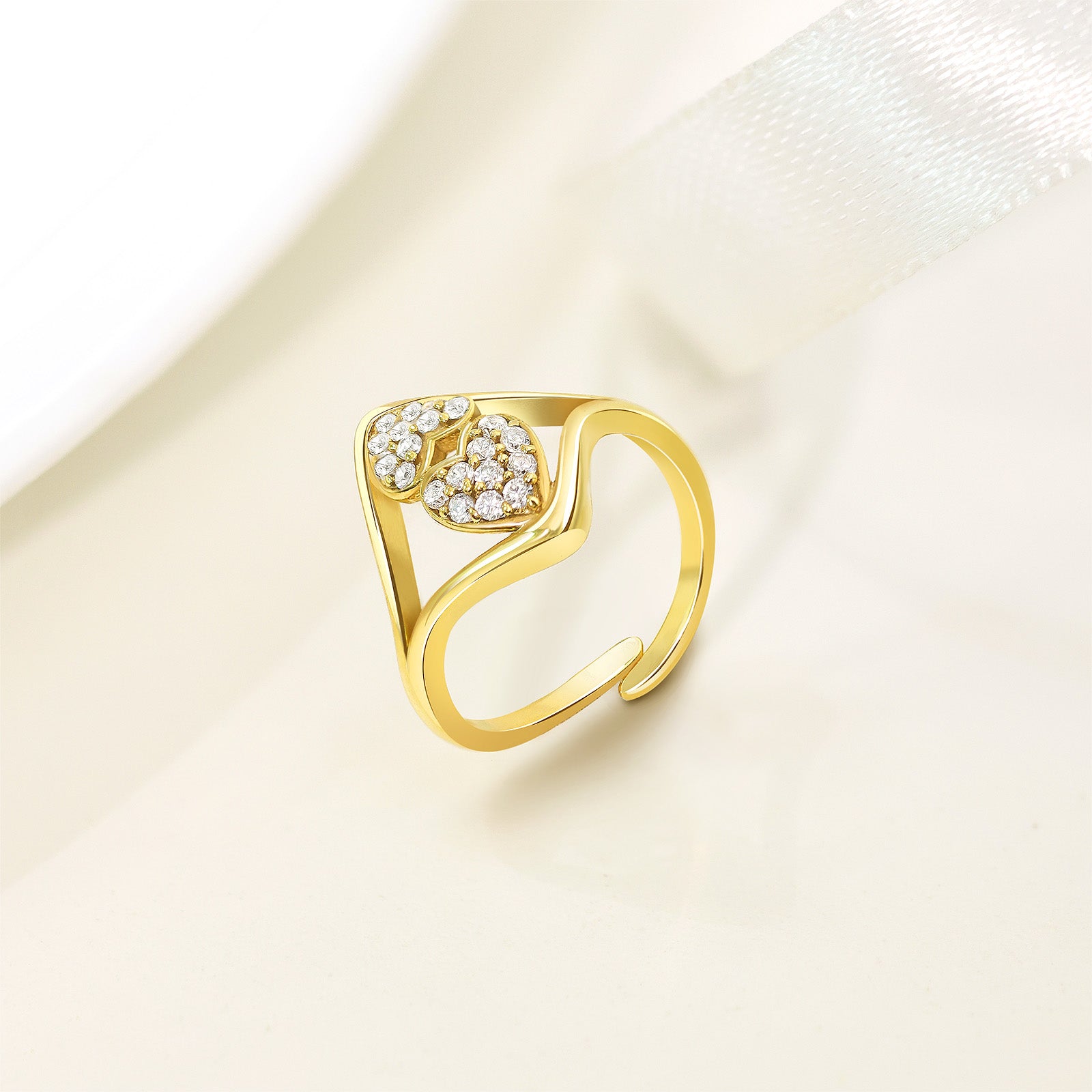Uncategorized - Pure Silver Ring &#8211; Golden Hearts with CZ Accents