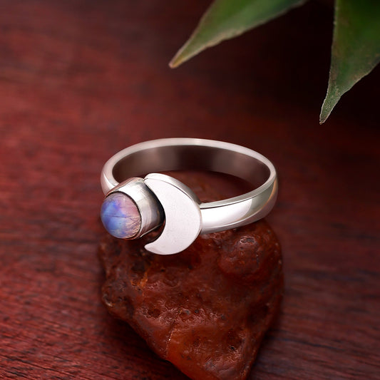 Uncategorized - Pure Silver Ring &#8211; Graceful Crescent Moonstone Silver Ring