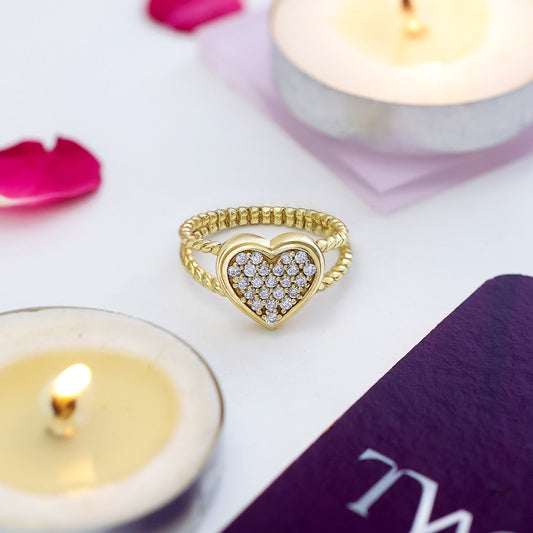 Silver Rings - Pure Silver Ring &#8211; Heart Swirled in CZ stones