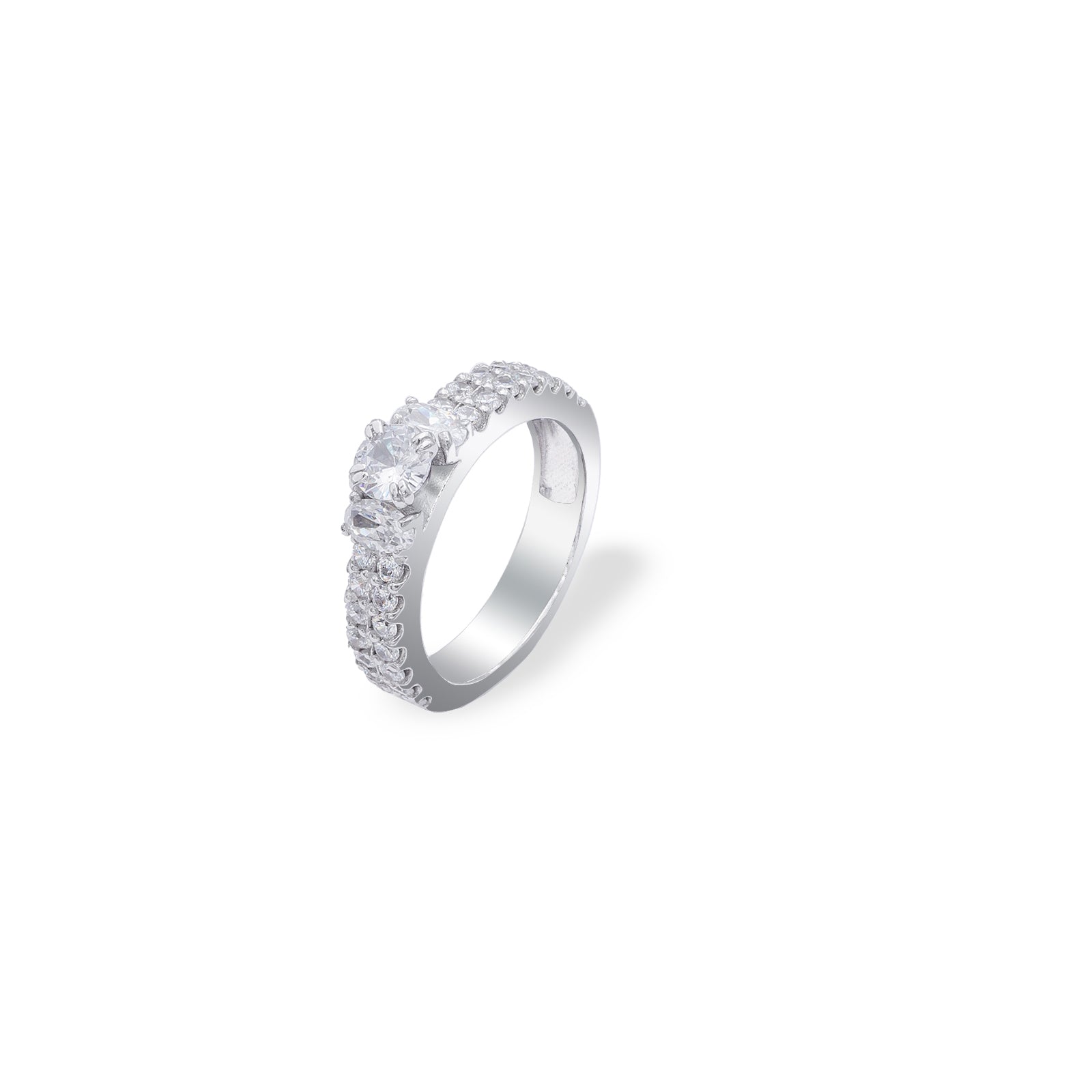 Uncategorized - Pure Silver Ring &#8211; Regal Cut with CZ Carvings