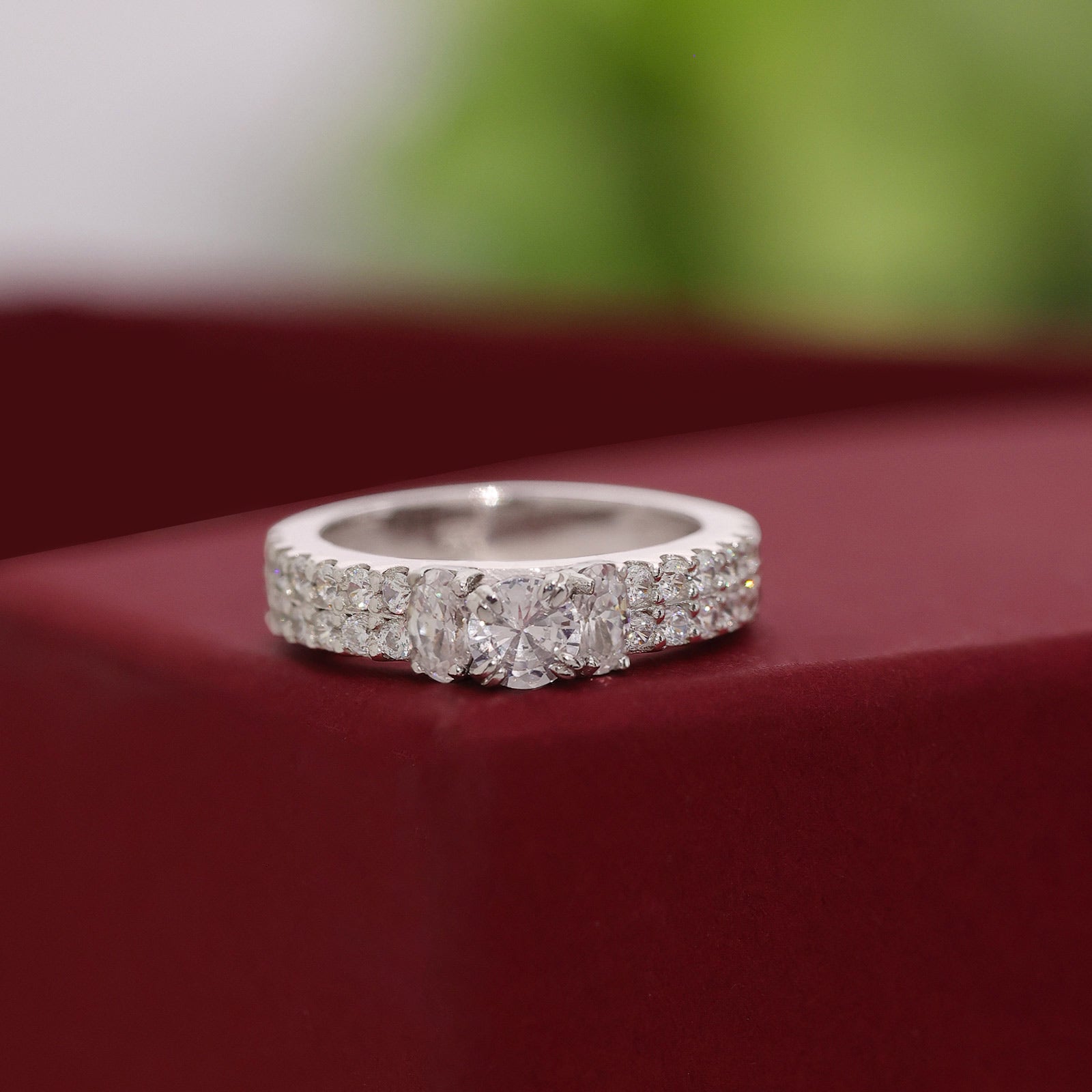 Uncategorized - Pure Silver Ring &#8211; Regal Cut with CZ Carvings