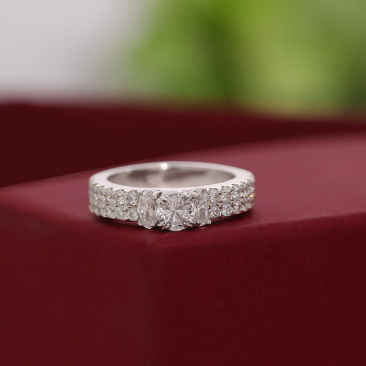 Uncategorized - Pure Silver Ring &#8211; Regal Cut with CZ Carvings