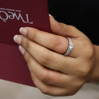 Uncategorized - Pure Silver Ring &#8211; Regal Cut with CZ Carvings