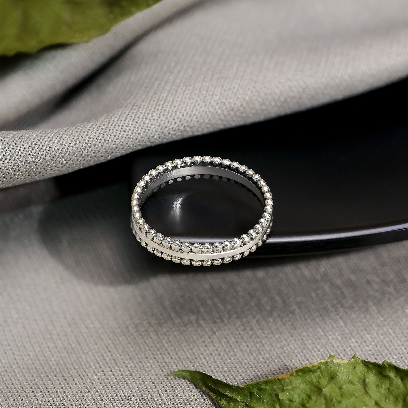 Uncategorized - Pure Silver Ring: Symphony Beaded Ring Silver