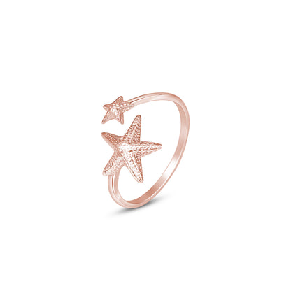 Silver Rings - Pure Silver Ring &#8211; Twinny Rose Gold Star Ring