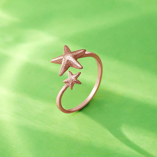 Silver Rings - Pure Silver Ring &#8211; Twinny Rose Gold Star Ring