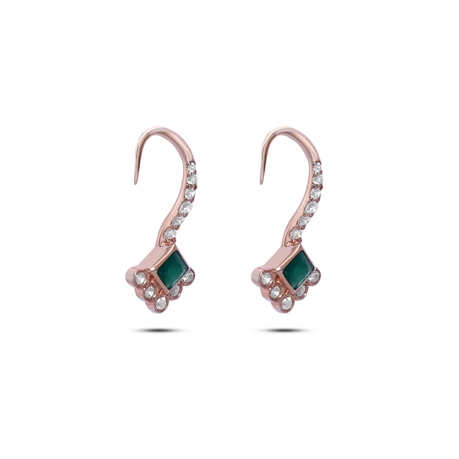 925 silver earrings - Pure Silver Rose Gold Earrings &#8211; Emerald Charm with CZ Fillings