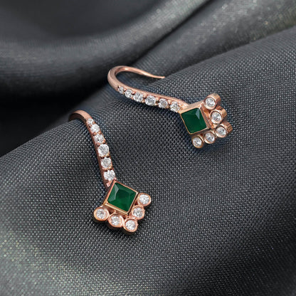Silver Earrings - Pure Silver Rose Gold Earrings &#8211; Emerald Charm with CZ Fillings