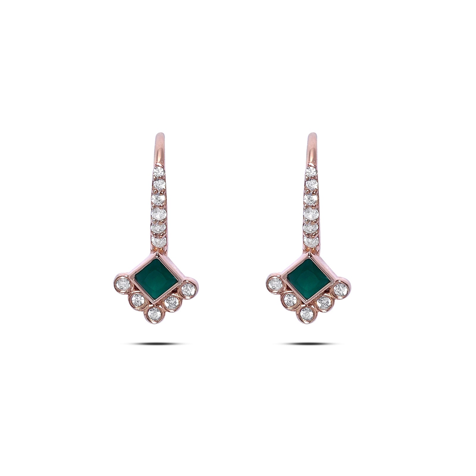 Silver stud - Pure Silver Rose Gold Earrings &#8211; Emerald Charm with CZ Fillings