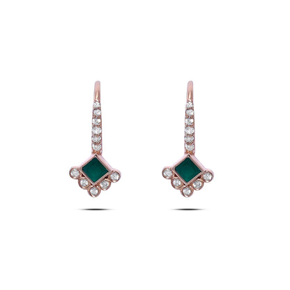 Silver stud - Pure Silver Rose Gold Earrings &#8211; Emerald Charm with CZ Fillings