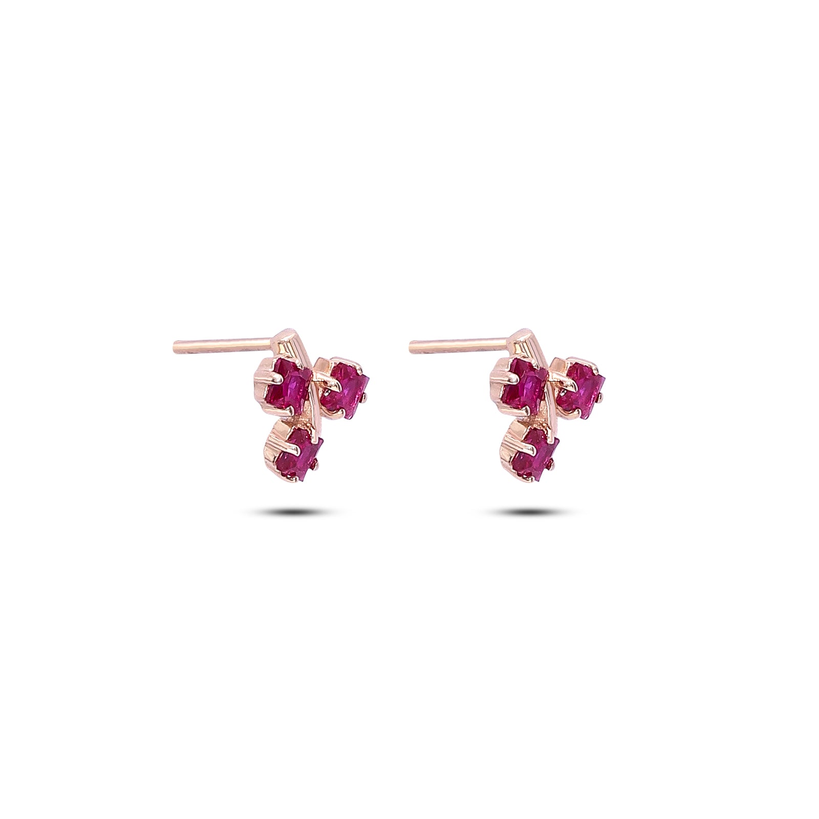 925 silver earrings - Pure Silver Rose Gold  Earrings &#8211; Triple Pink Ruby Blossom