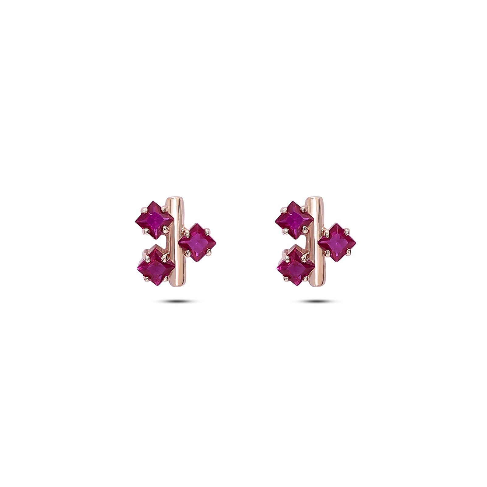 Tops Earrings - Pure Silver Rose Gold  Earrings &#8211; Triple Pink Ruby Blossom