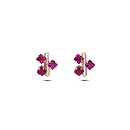 Tops Earrings - Pure Silver Rose Gold  Earrings &#8211; Triple Pink Ruby Blossom