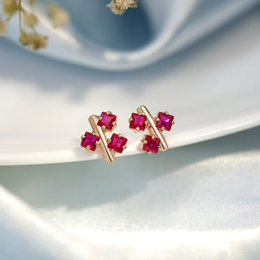 Silver Earrings - Pure Silver Rose Gold  Earrings &#8211; Triple Pink Ruby Blossom