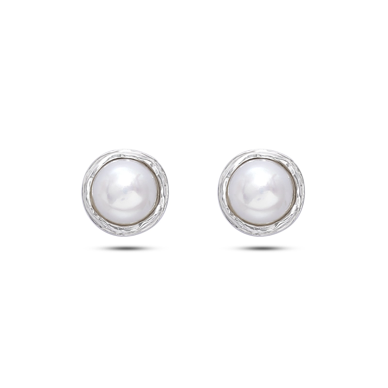 Uncategorized - Pure Silver Stud Earrings &#8211; Radiance of Round White Pearl
