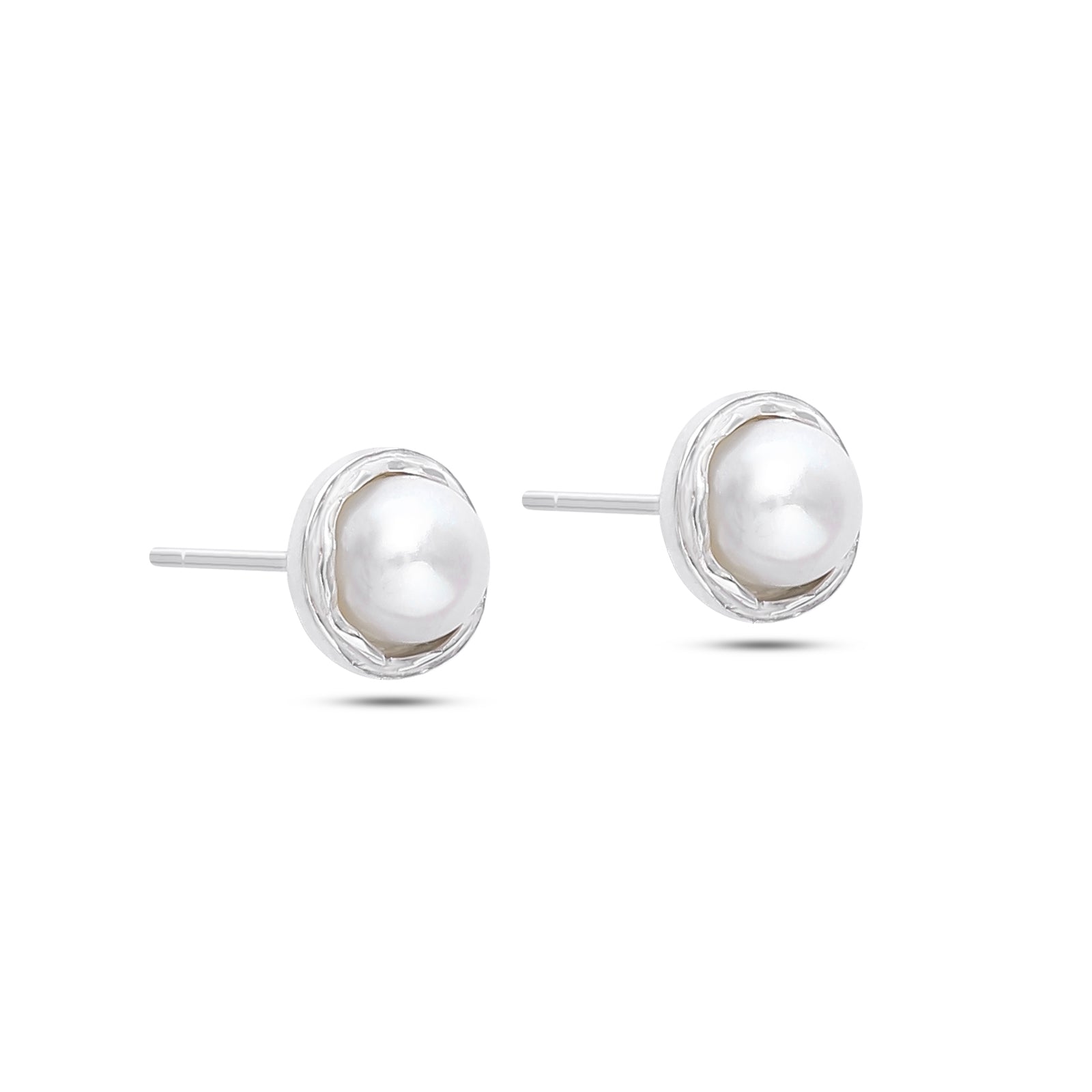 Uncategorized - Pure Silver Stud Earrings &#8211; Radiance of Round White Pearl