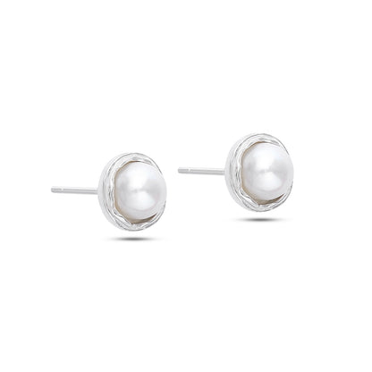 Uncategorized - Pure Silver Stud Earrings &#8211; Radiance of Round White Pearl