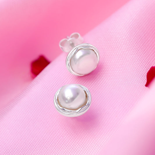 Uncategorized - Pure Silver Stud Earrings &#8211; Radiance of Round White Pearl