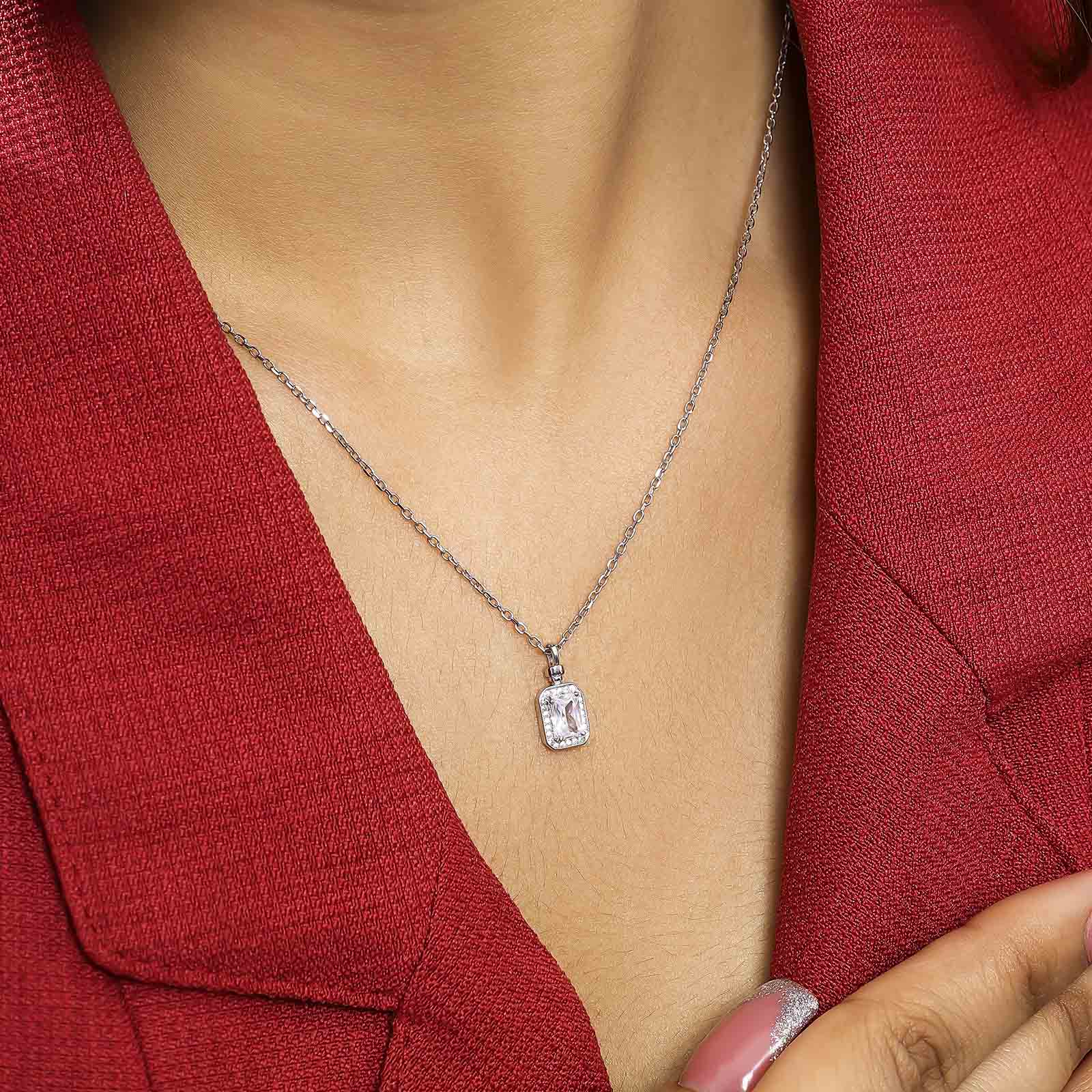 Silver Necklaces - Silver Chain with Pendant &#8211; Shine with Zircons
