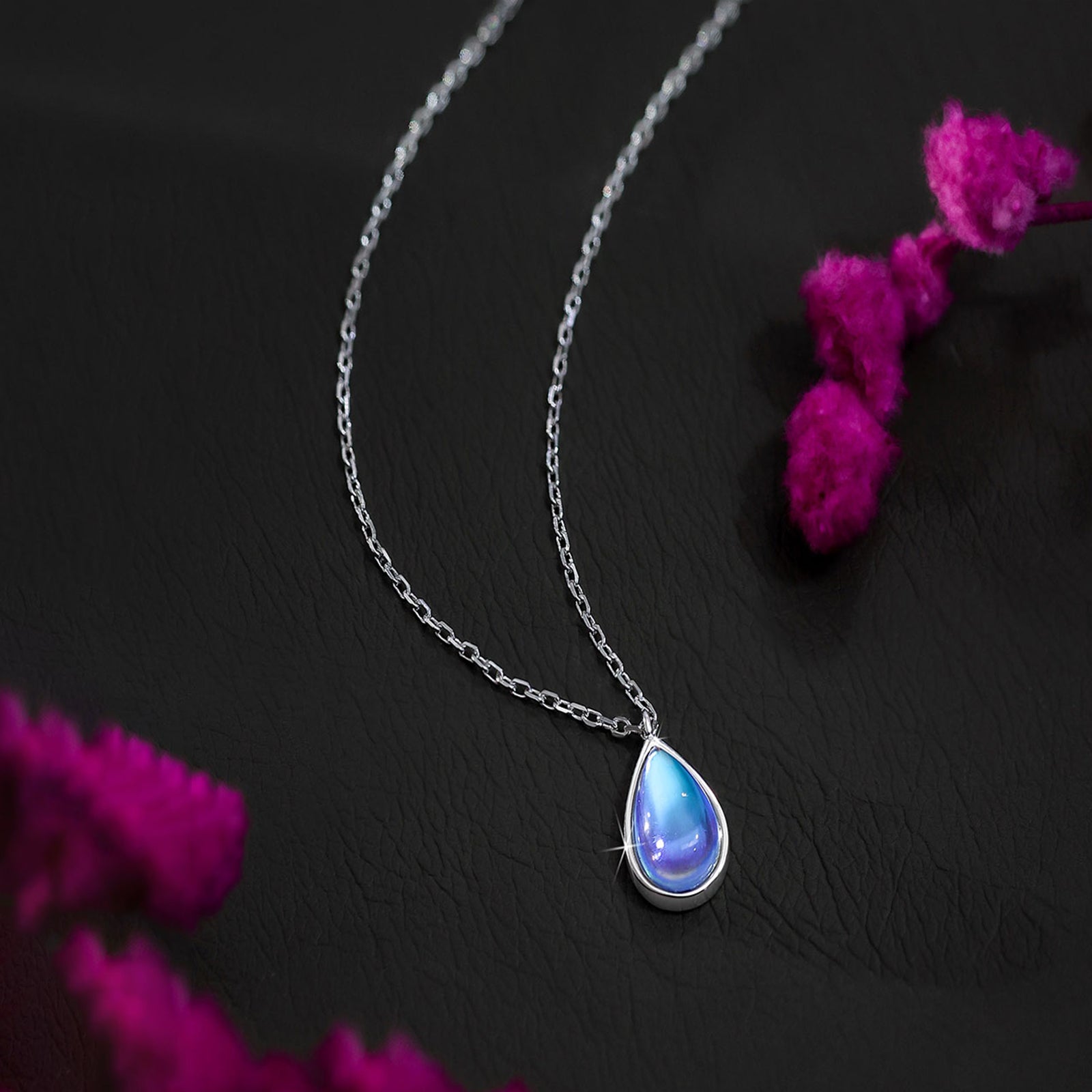 Silver Necklaces - Silver Pendant on Necklace With Blue Topaz