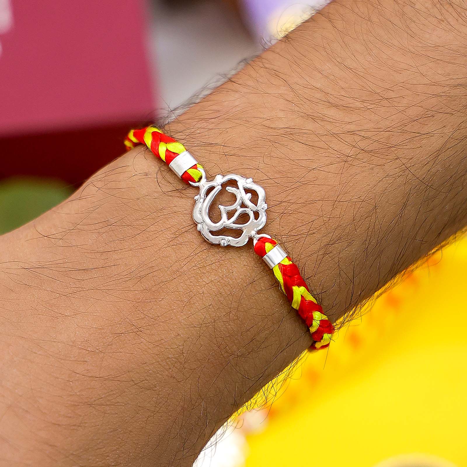 Pure Silver Rakhi - Om Pendant With Floral Elegance - Tweov Jewels