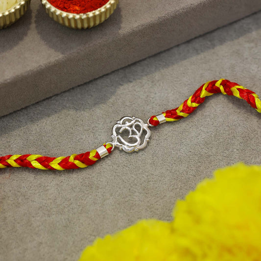Pure Silver Rakhi - Om Pendant With Floral Elegance - Tweov Jewels