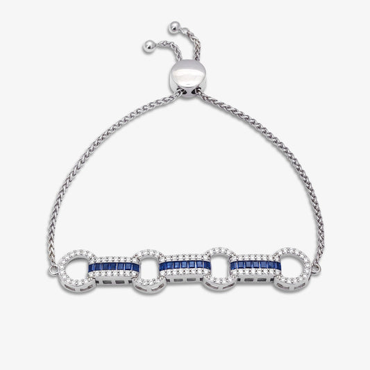 925 Sterling Silver Blue Cz Studded Chain Bracelet for Women - Tweov Jewels