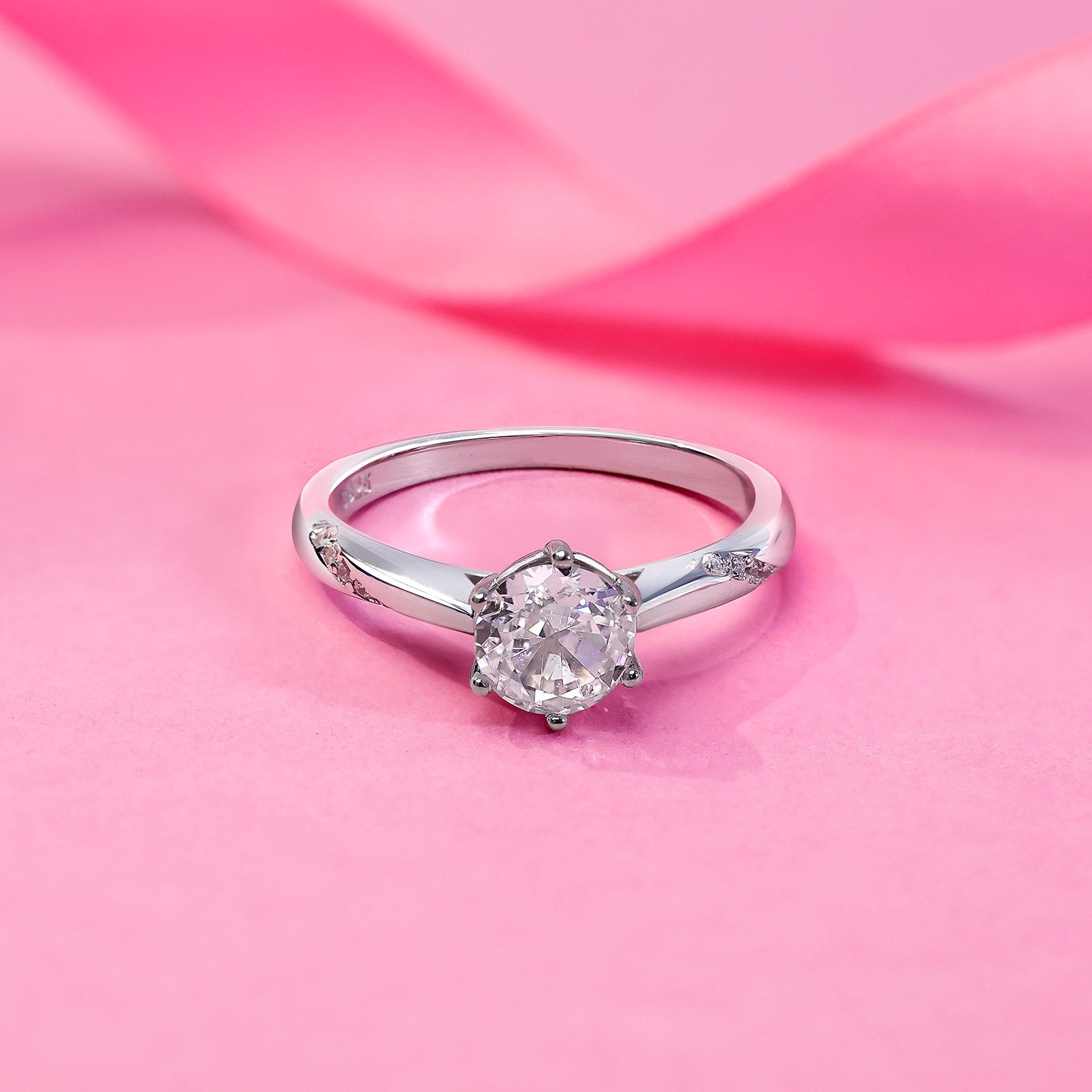 Silver Rings - Solitaire Cubic Zirconia Ring For Women – 925 Sterling Silver Rhodium Plated